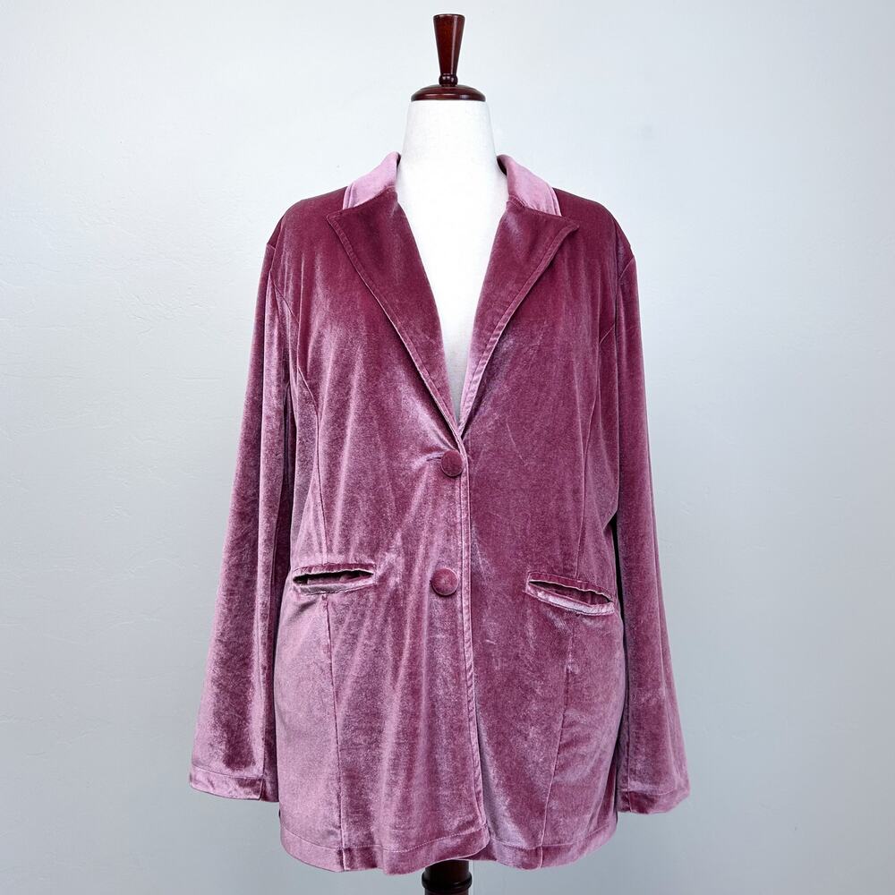 Blakeley Pink Velvet Stretchy Feminine Career Two-Button Closure Blazer 1X